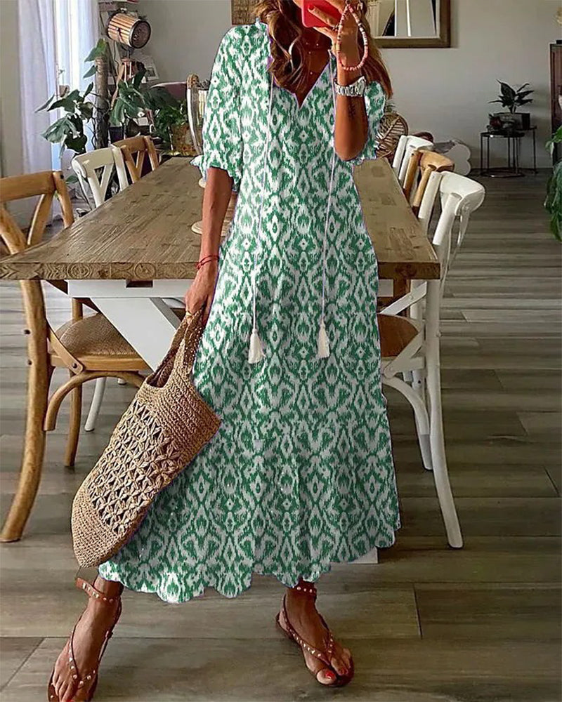 Valeria – Bawełniana Sukienka Boho Maskująca Brzuch