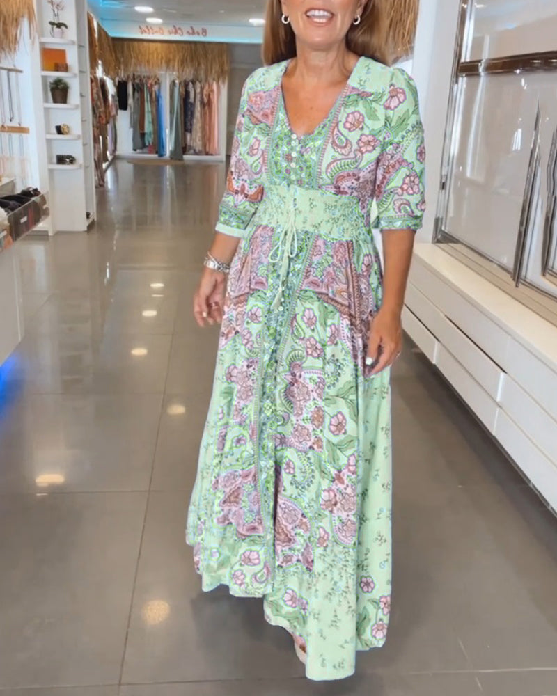 Lisa – Floral V-neck and 3/4 Sleeves Dress - Image 10