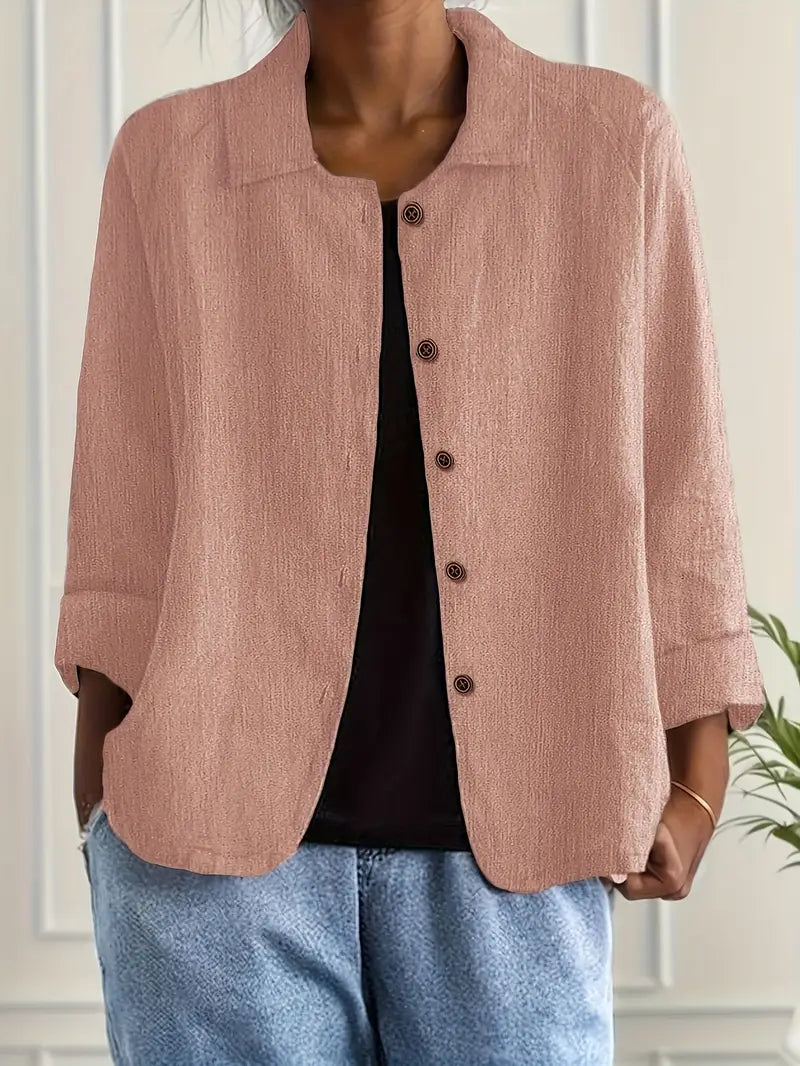 Button-Up Blouse Women's Relaxed Fit with Roll-Up Sleeves - Image 3
