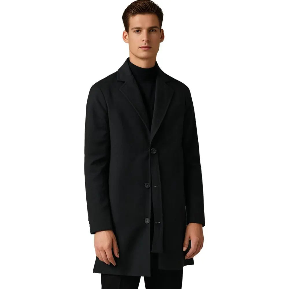 Męski płaszcz zimowy o kroju Tailored Fit z opadającym klapą i zapięciem na guziki - J&B; - 9 - Livia-Moda