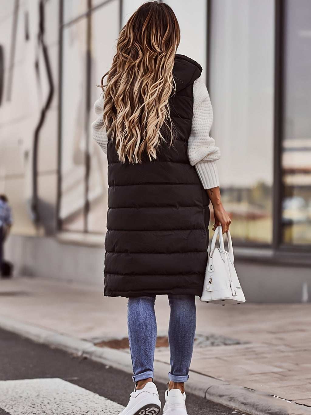 Longline Puffer Jacket Women's with Hood and Snap Closure - Image 7