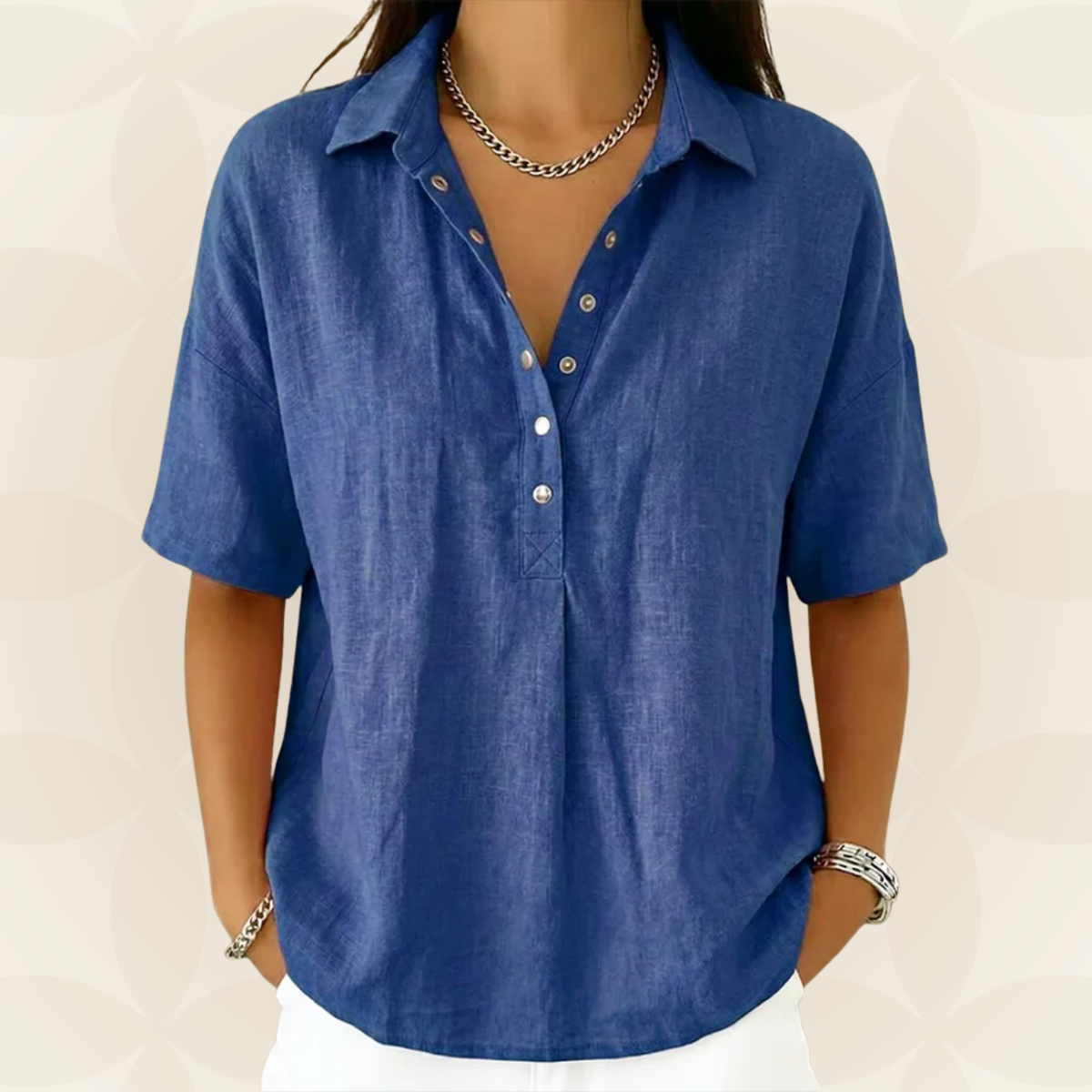 Britta – Casual Collar and Button Detail Blouse - Image 2