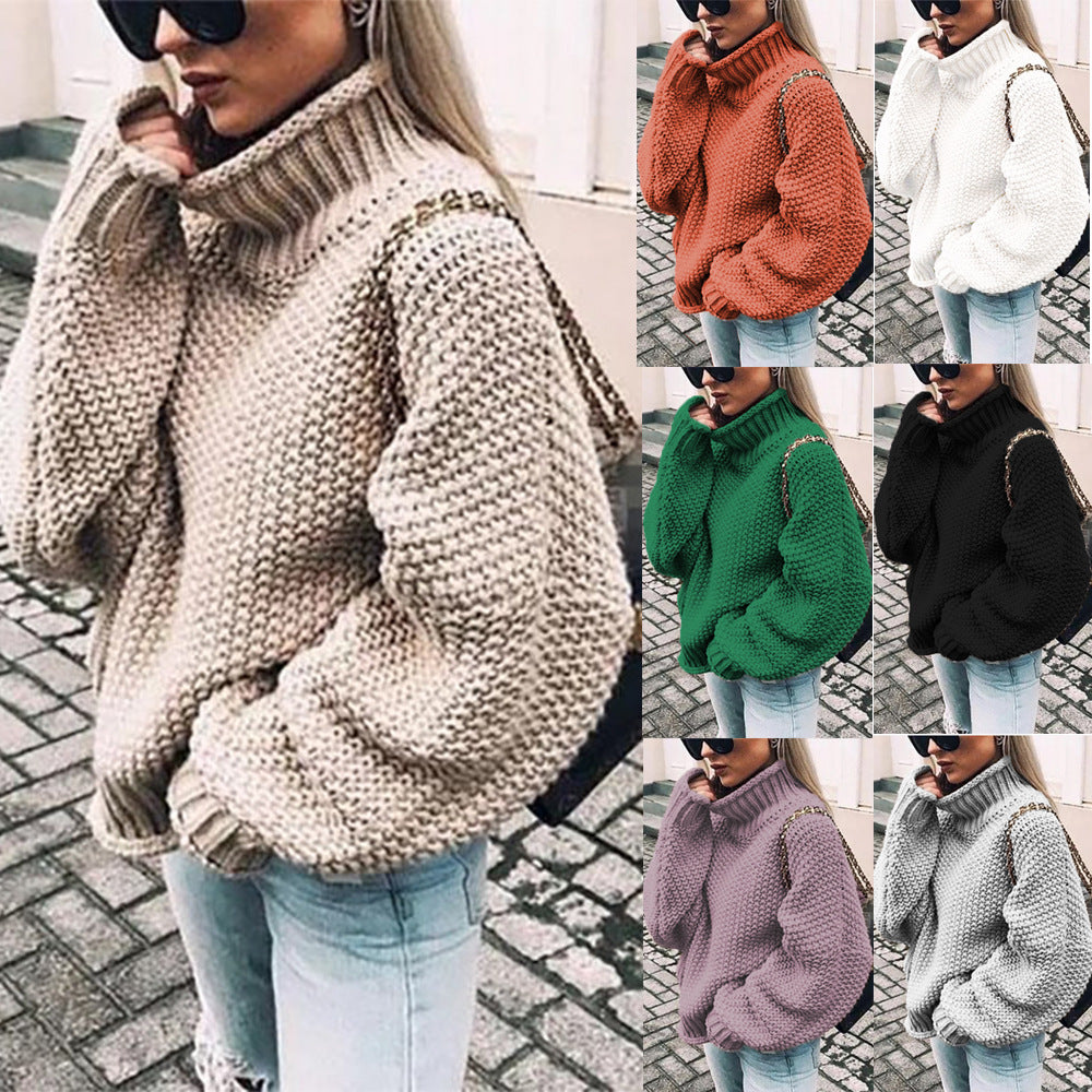 Valeria – Damski sweter o grubym splocie z wysokim kołnierzem
