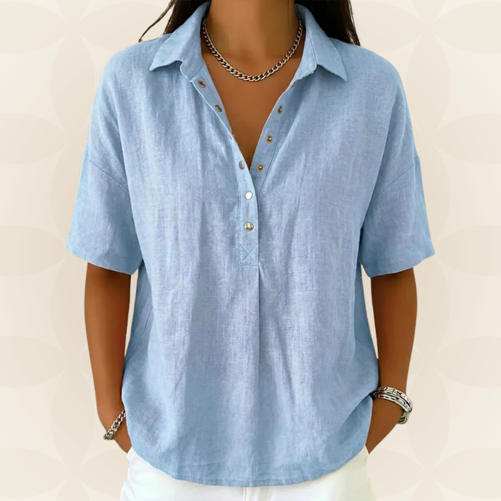 Britta – Casual Collar and Button Detail Blouse - Image 5
