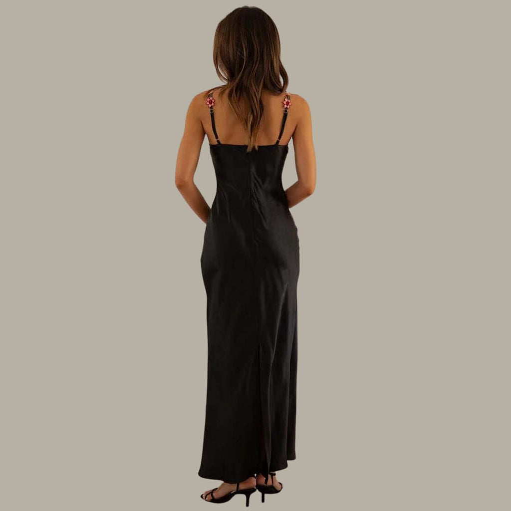 Verena – Women  Satin Floral Print Evening Dress - Image 3