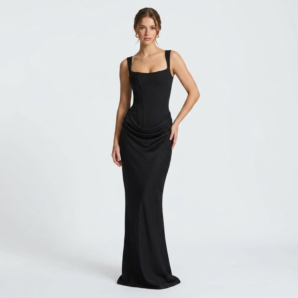 Elegant Women's Maxi Dress in Rich Chocolate Brown with Flattering Draped Detail - Image 4