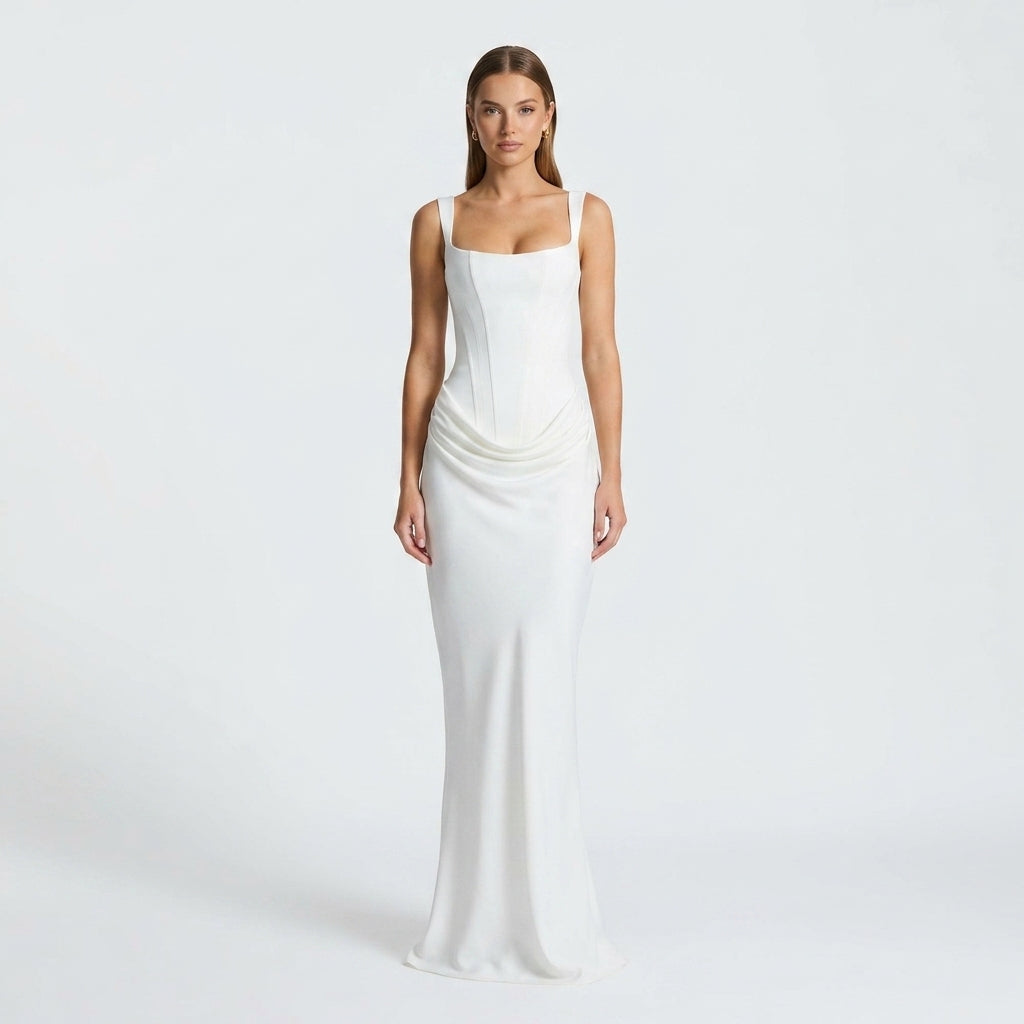 Elegant Women's Maxi Dress in Rich Chocolate Brown with Flattering Draped Detail - Image 6