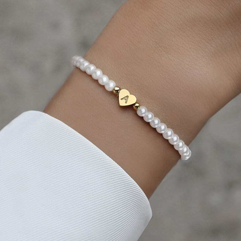 Nena – Heart Charm Pearl Bracelet - Image 1