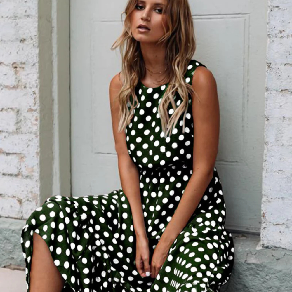 Maxi Dress Women's Polka Dot Sleeveless with Flattering Fit - Image 4