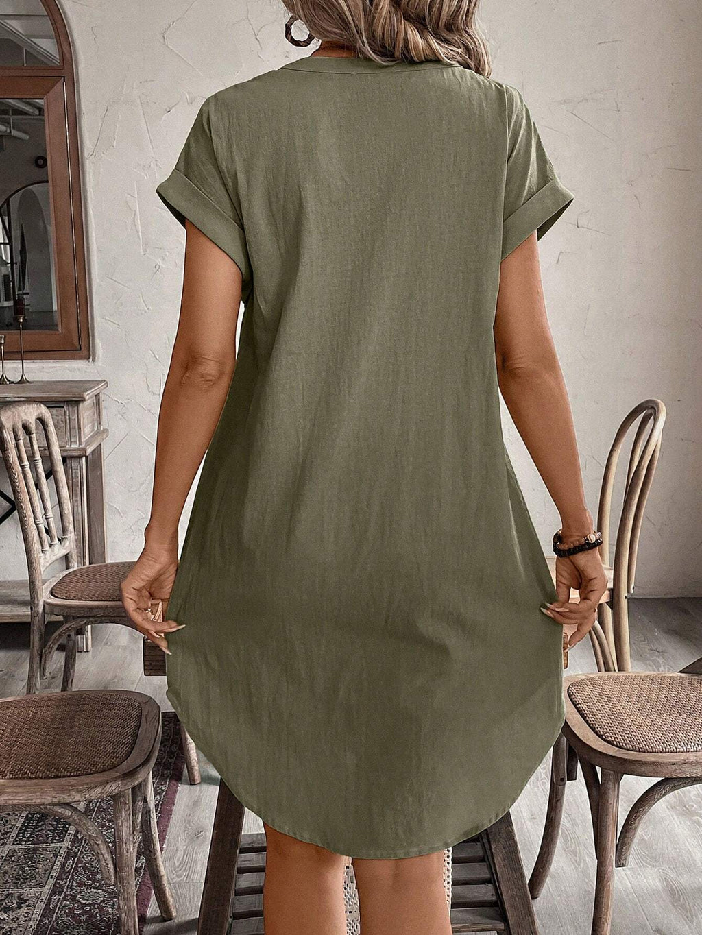 Katrin – Women Button Front Short Sleeve Dress - Image 2