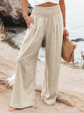 Wide Leg Pants Women's Smocked Waist with Pockets - Image 1