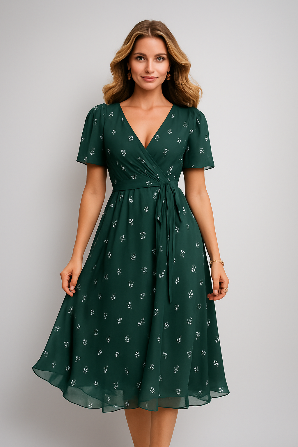 Lila – Elegant V-neck short-sleeved Dress for Women - Image 1
