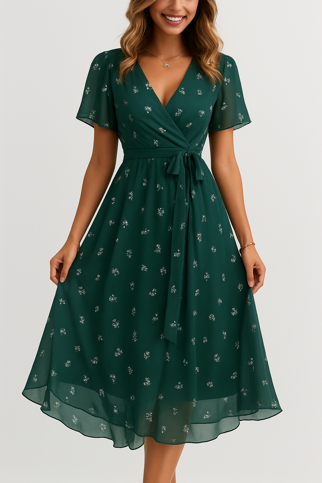 Lila – Elegant V-neck short-sleeved Dress for Women - Image 2