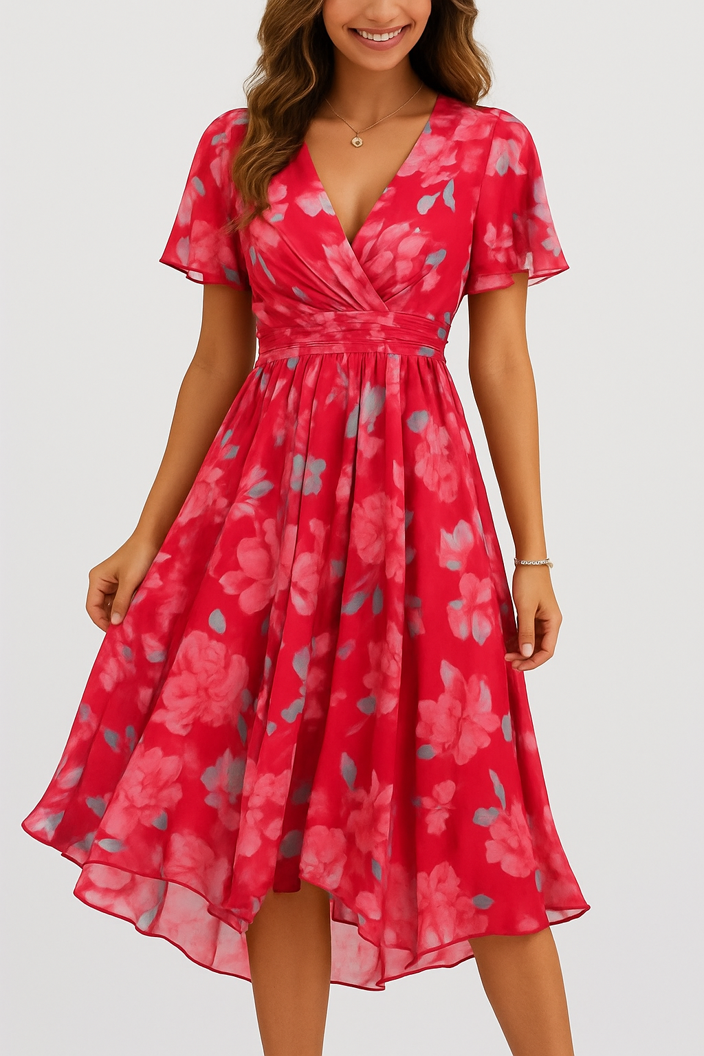 Lila – Elegant V-neck short-sleeved Dress for Women - Image 3