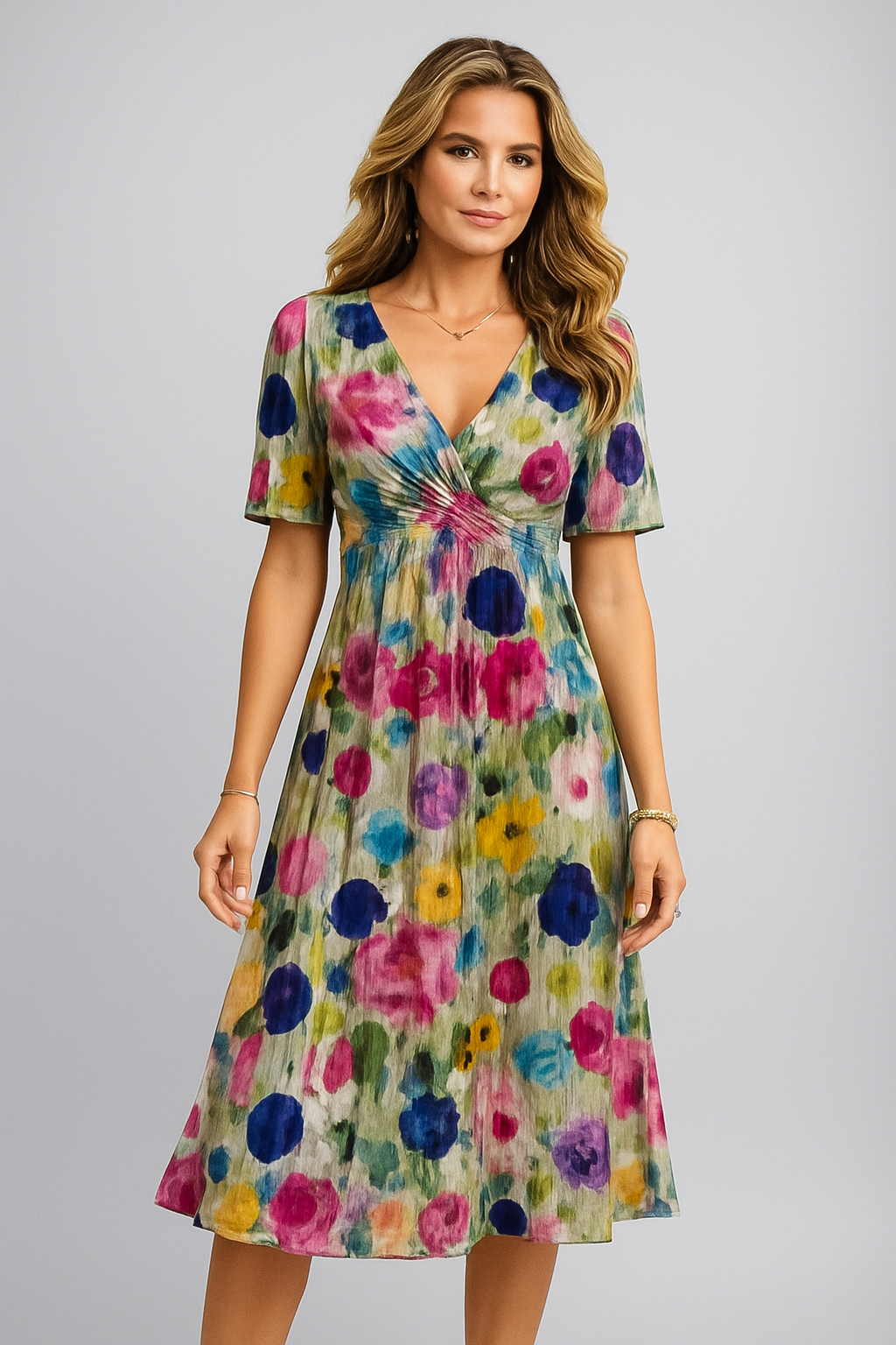 Lila – Elegant V-neck short-sleeved Dress for Women - Image 5