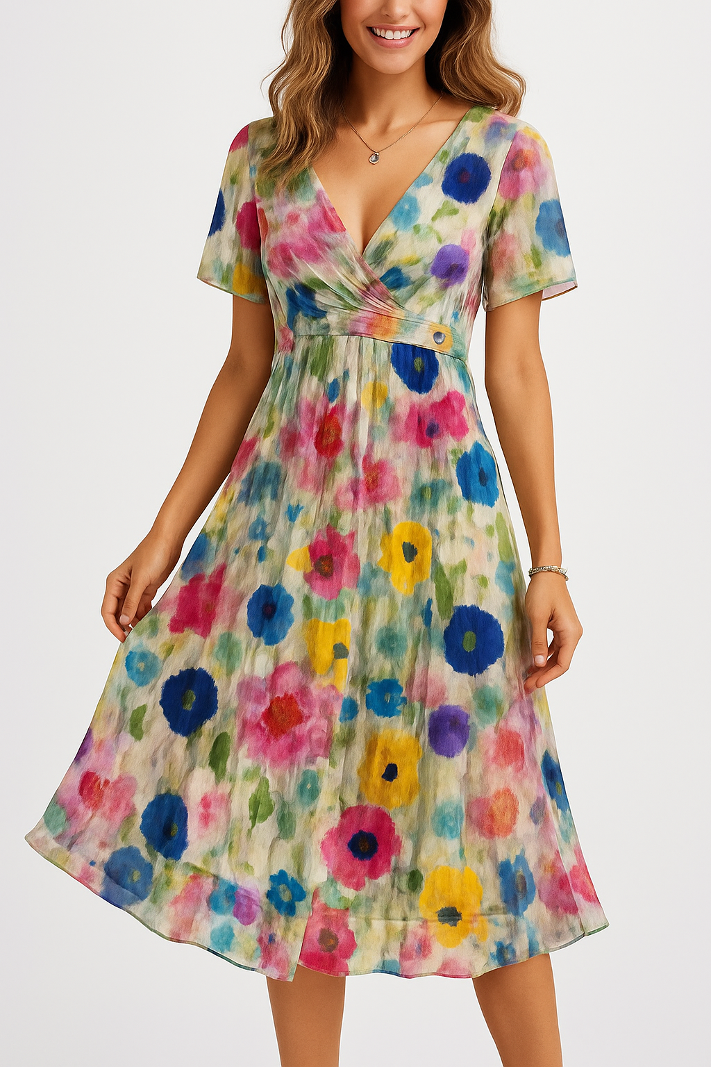 Lila – Elegant V-neck short-sleeved Dress for Women - Image 6