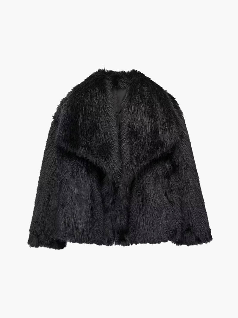 Damska kurtka ze sztucznego futra o skróconym kroju z oversize’owym kołnierzem - J&B; - 4 - Livia-Moda