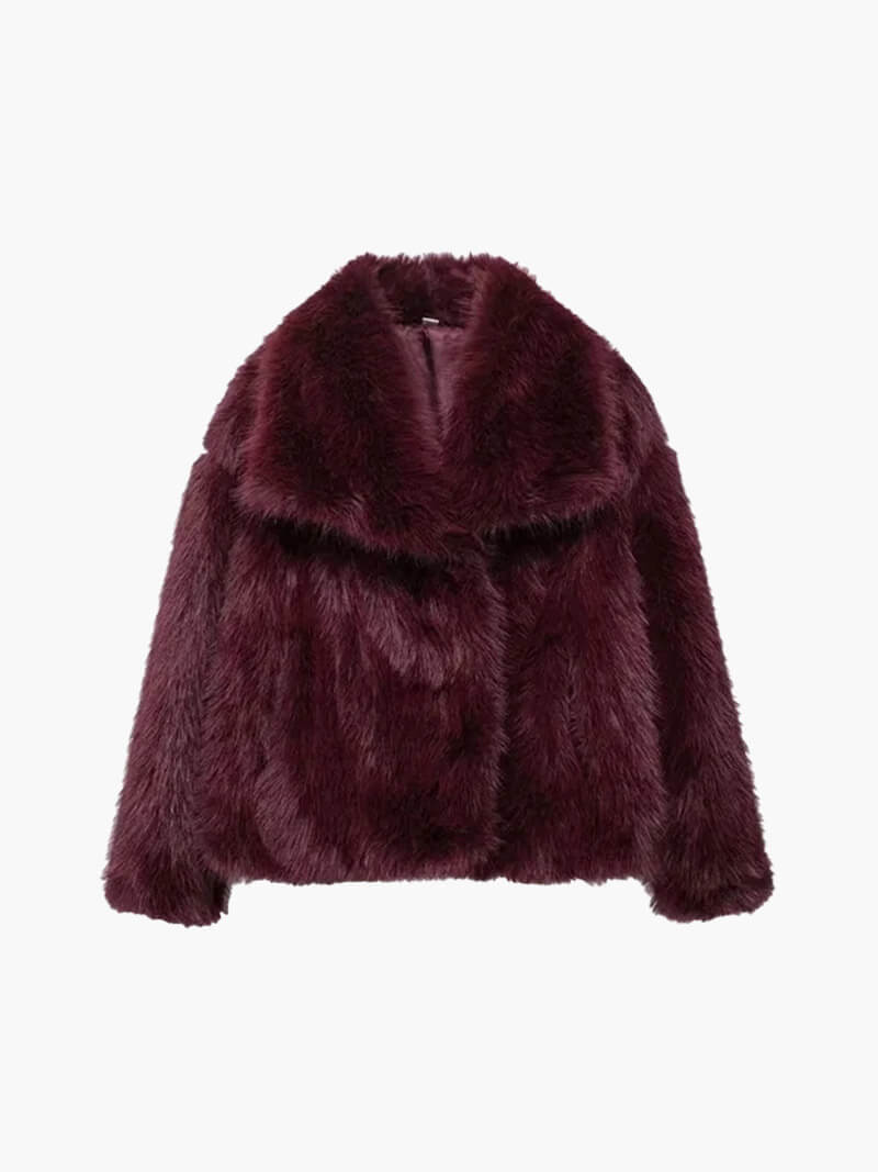 Damska kurtka ze sztucznego futra o skróconym kroju z oversize’owym kołnierzem - J&B; - 9 - Livia-Moda