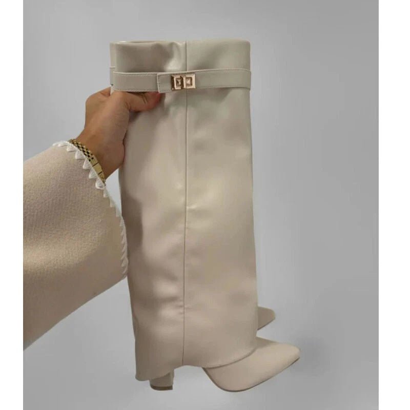 Damskie kozaki za kolano o eleganckim fasonie z grubym obcasem - J&B; - 7 - Livia-Moda