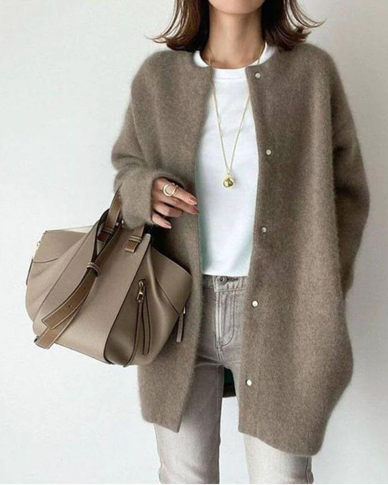 Elegancki damski kardigan zapinany na guziki o luźnym kroju - L&S; - 8 - Livia-Moda
