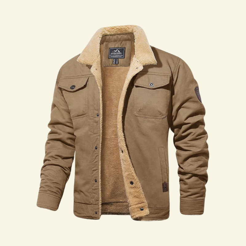 Męska kurtka z podszewką z materiału typu sherpa i zapięciem na guziki - L&S; - 5 - Livia-Moda