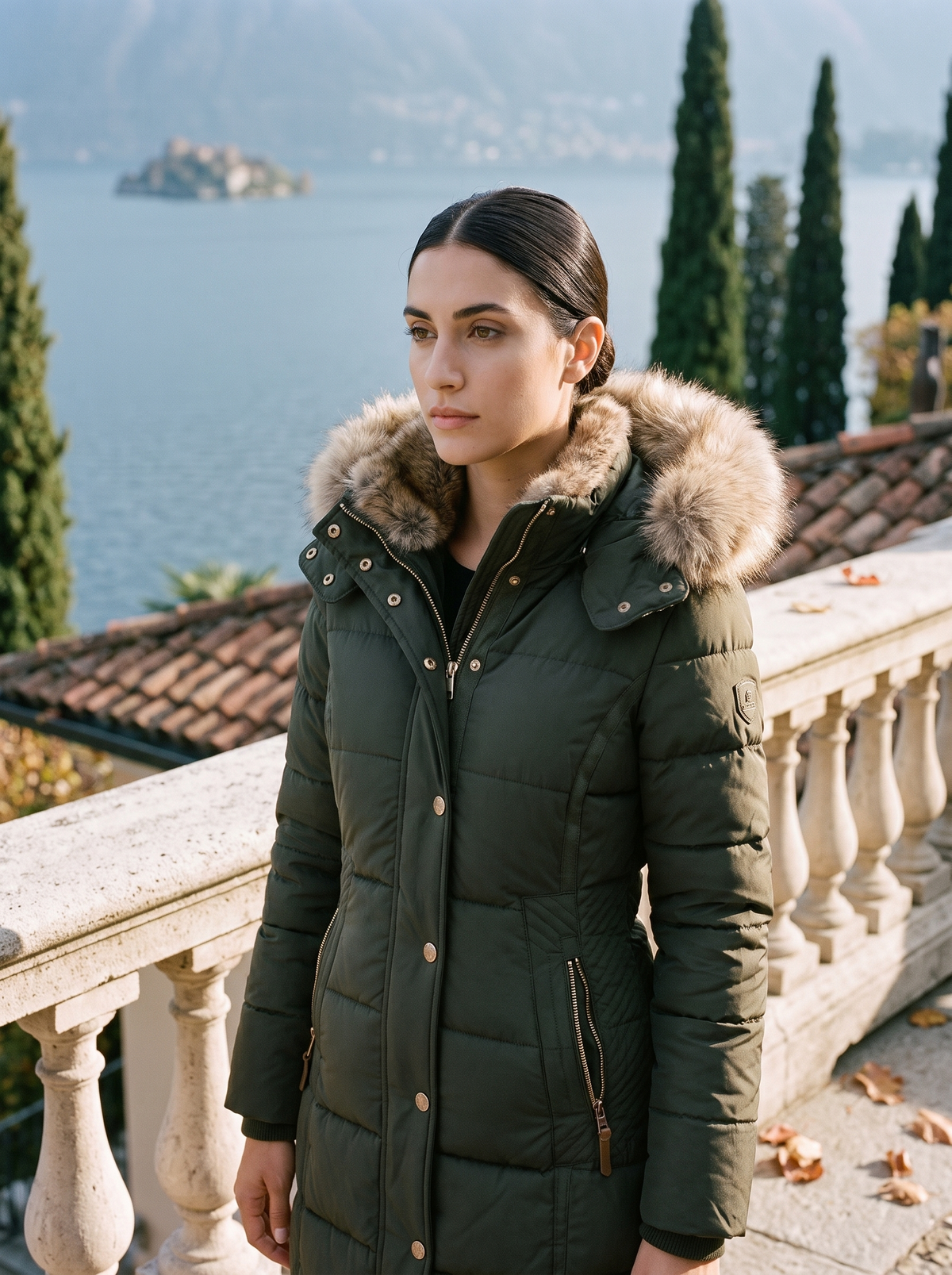 Dopasowana damska kurtka pikowana z odpinanym kapturem z sztucznego futra - L&S; - 7 - Livia-Moda