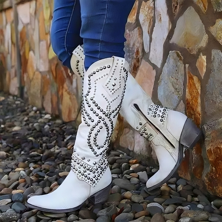 Stylowe damskie kozaki do kolan z eleganckim spiczastym czubkiem i wygodnym obcasem blokowym - L&S; - 5 - Livia-Moda