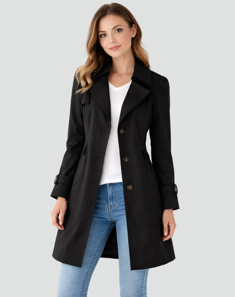 Ponadczasowy damski trencz z paskiem w talii - L&S; - 4 - Livia-Moda