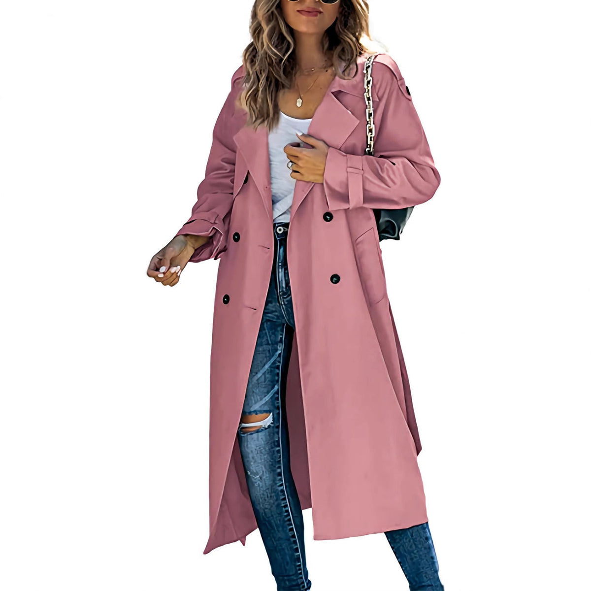 Damski trencz o długości midi z dwurzędowym zapięciem - J&B; - 4 - Livia-Moda