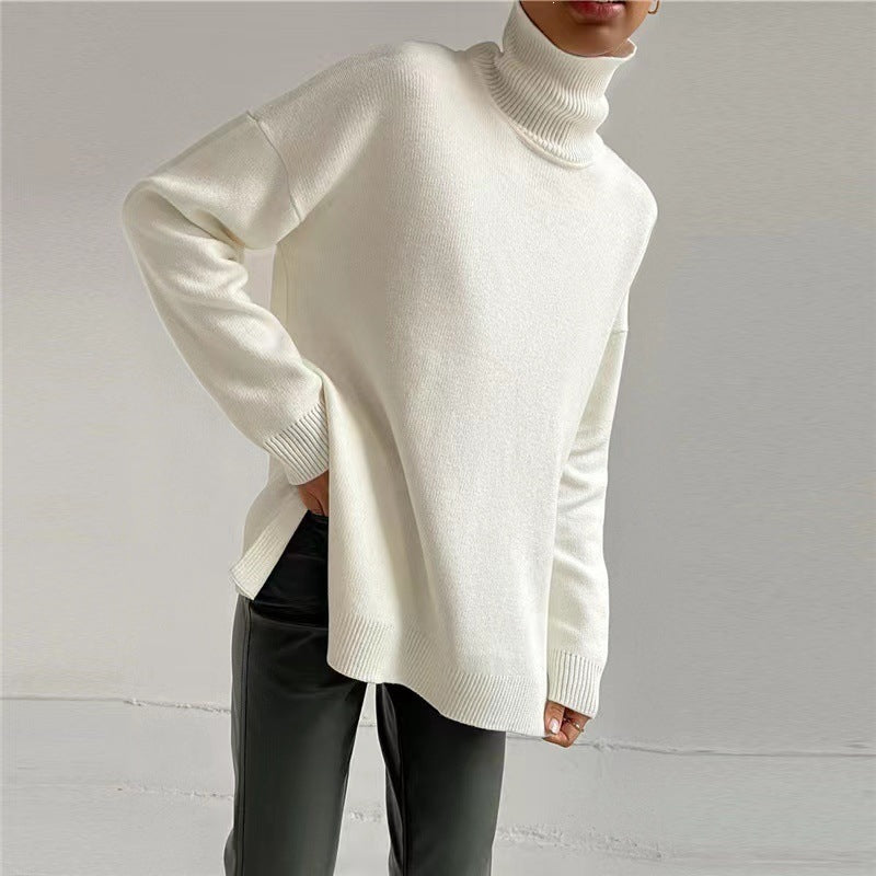 Damska sweter z dzianiny z wysokim kołnierzem i luźnym krojem - J&B; - 5 - Livia-Moda