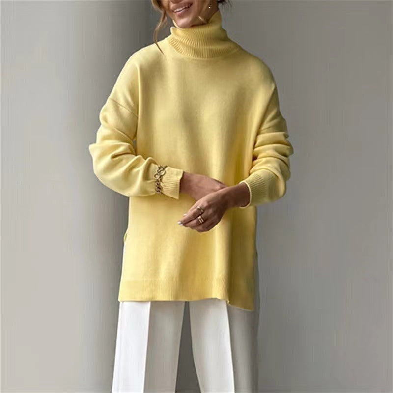 Damska sweter z dzianiny z wysokim kołnierzem i luźnym krojem - J&B; - 6 - Livia-Moda