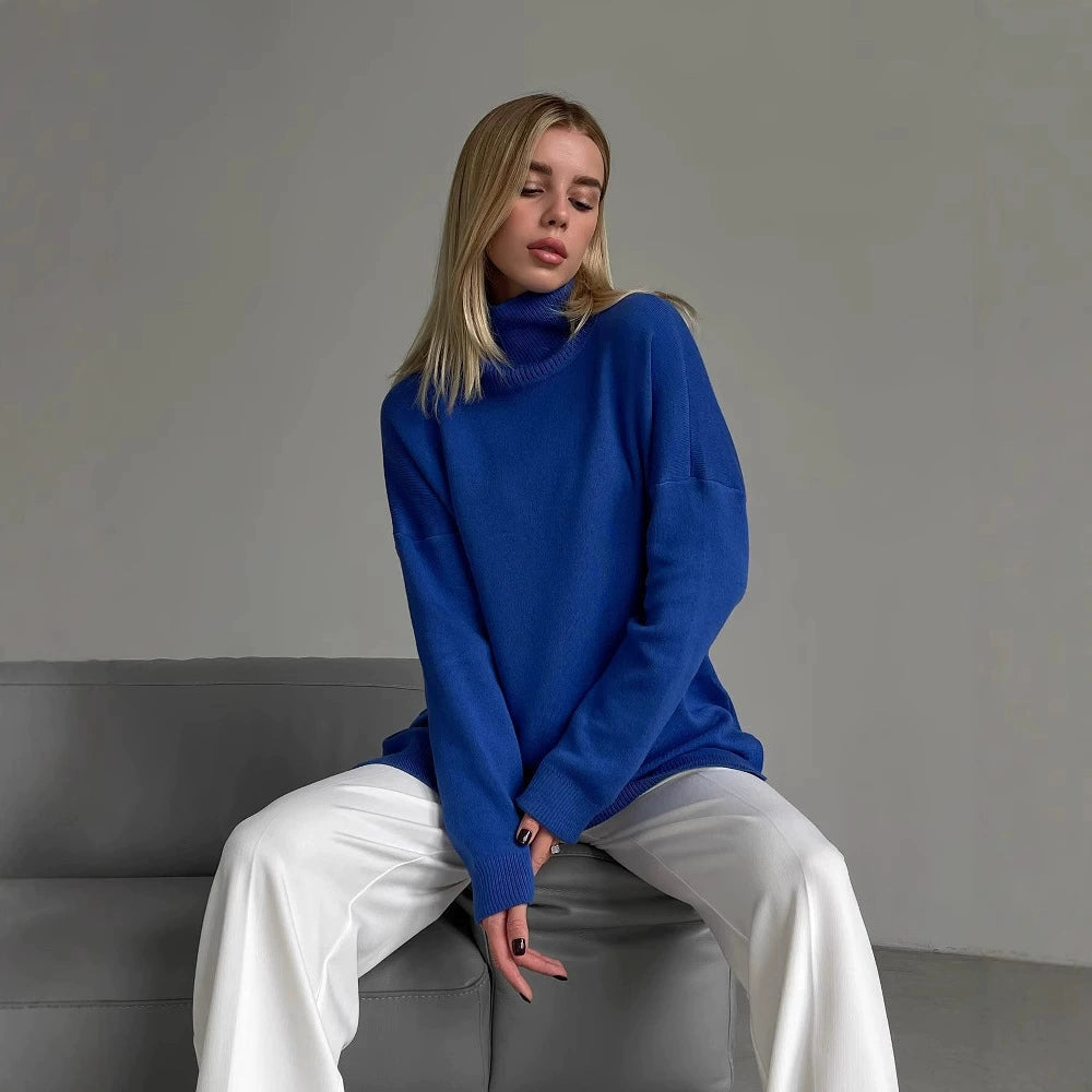 Damska sweter z dzianiny z wysokim kołnierzem i luźnym krojem - J&B; - 8 - Livia-Moda