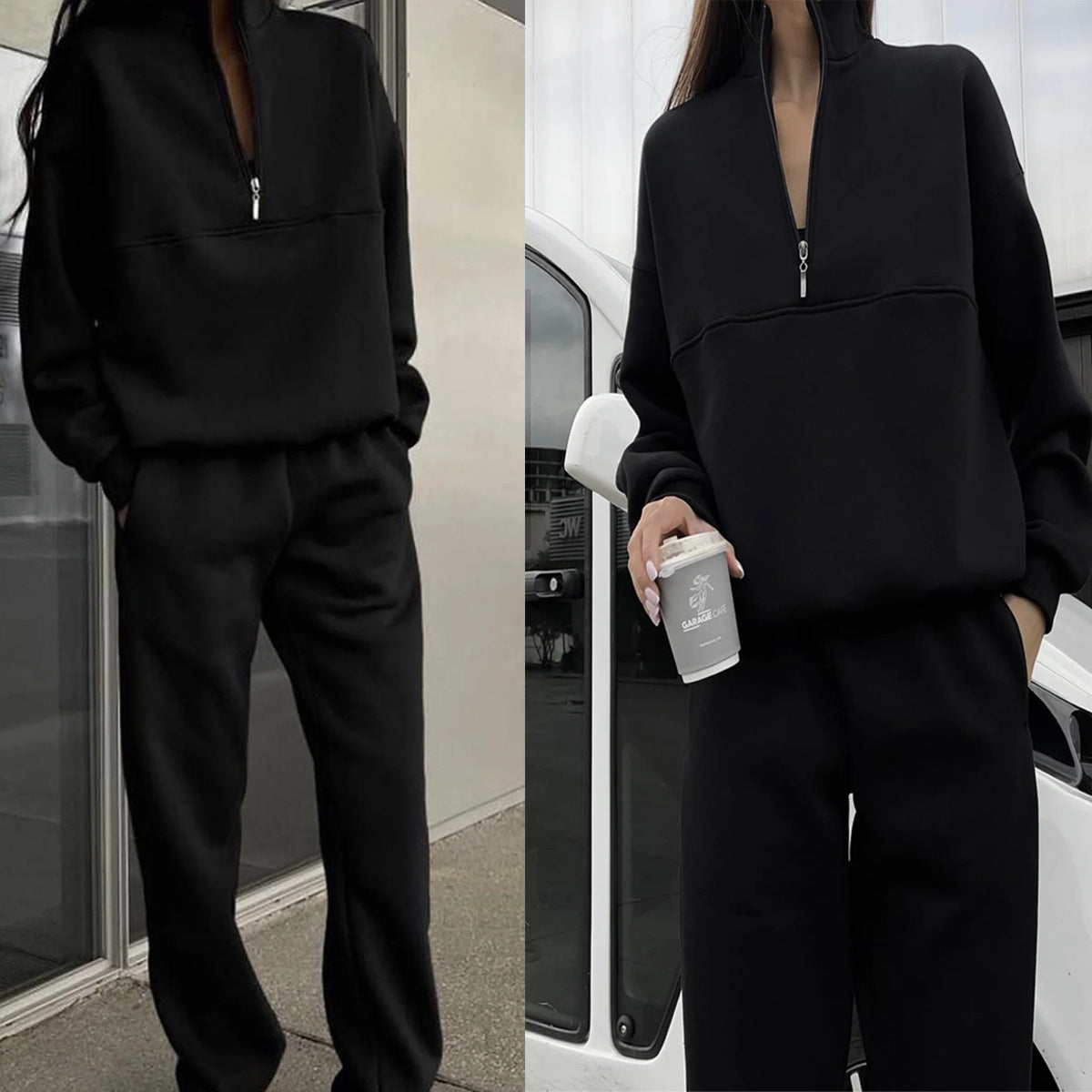 Dwuczęściowy zestaw damski z zamkiem błyskawicznym i krojem oversize - J&B; - 11 - Livia-Moda