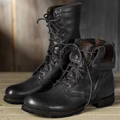 Damskie buty sznurowane do łydki z miękkim, polarowym wykończeniem - J&B; - 2 - Livia-Moda