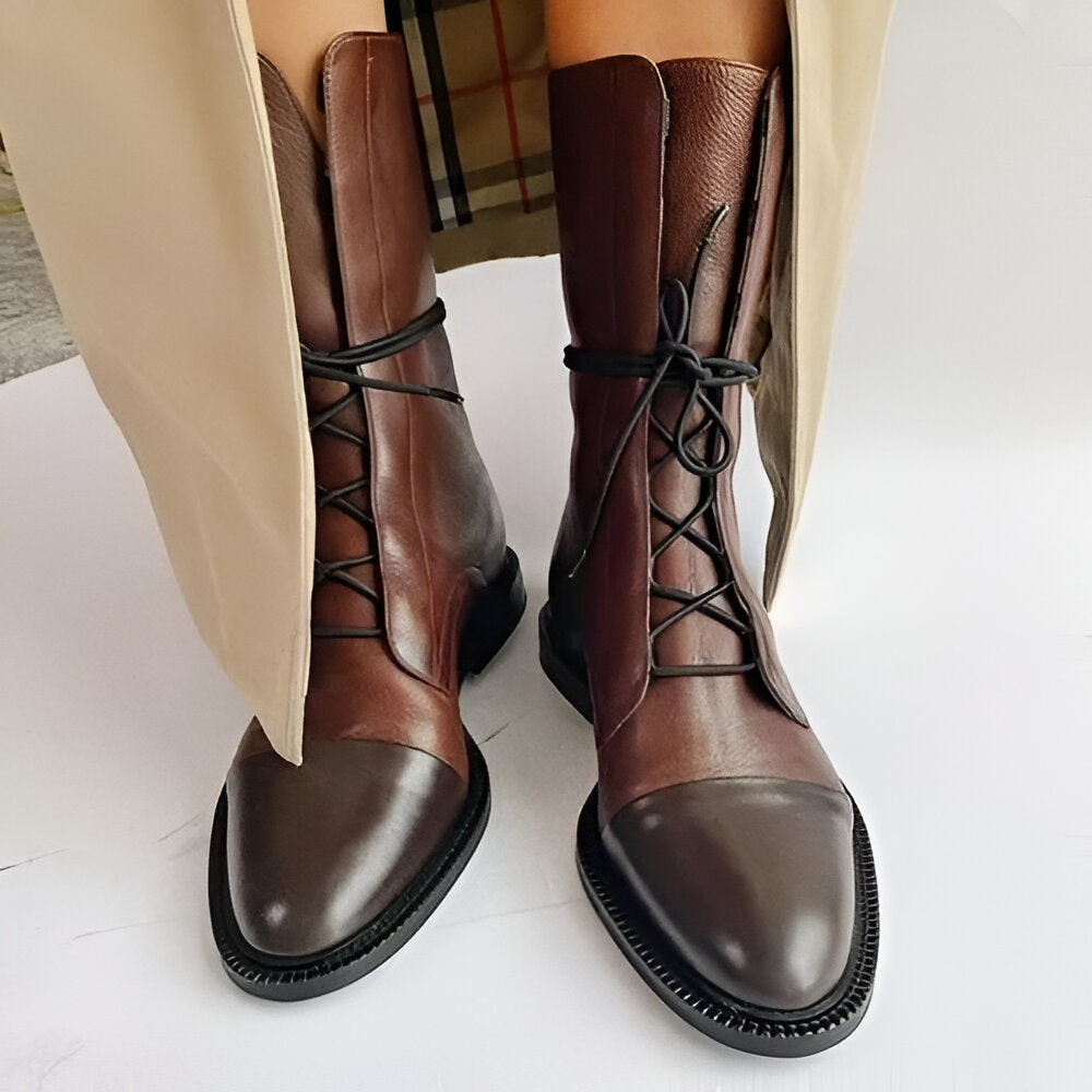 Damskie botki sznurowane z wypolerowanym czubkiem - J&B; - 3 - Livia-Moda