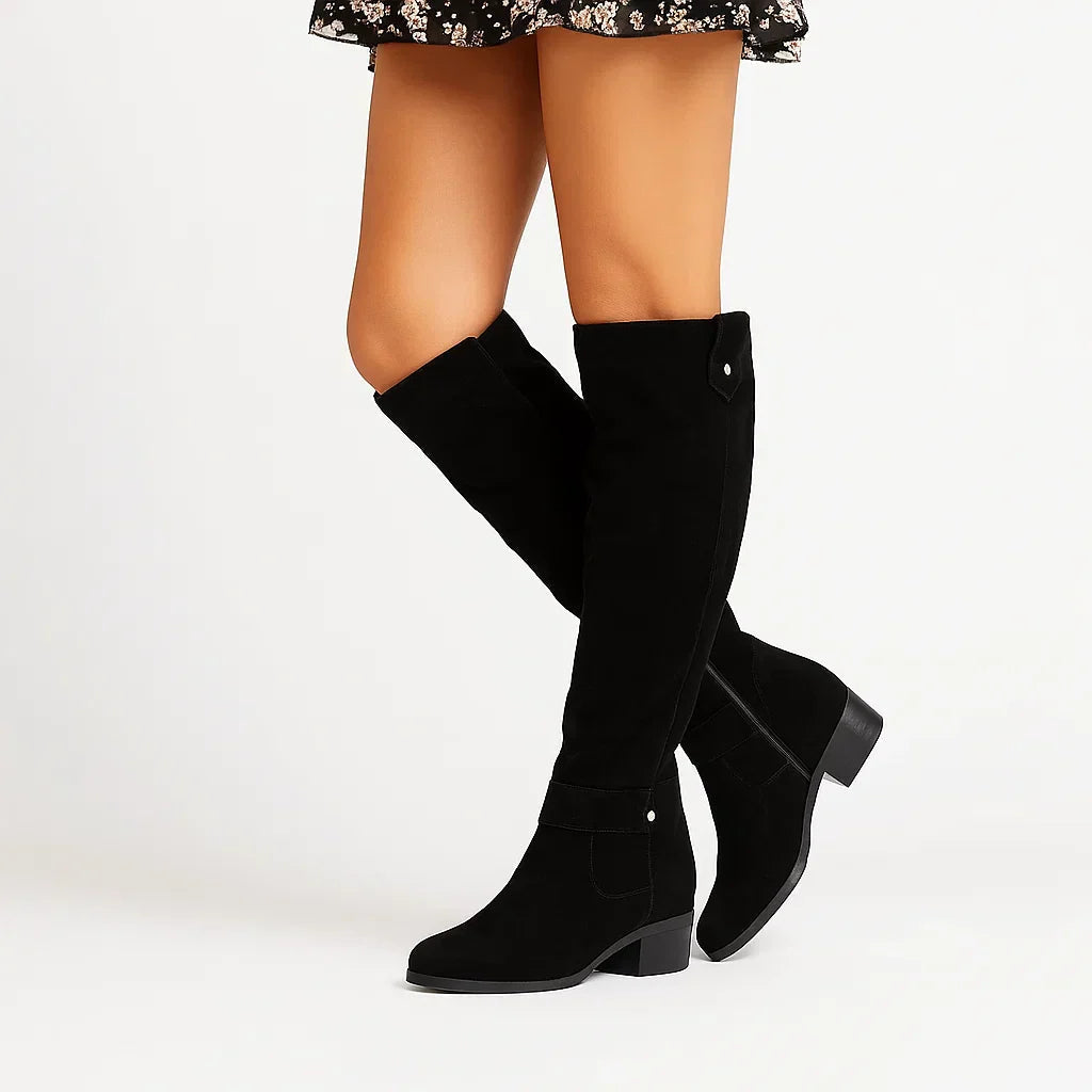 Damskie buty do kolan z grubym obcasem i bocznym zamkiem błyskawicznym - J&B; - 2 - Livia-Moda