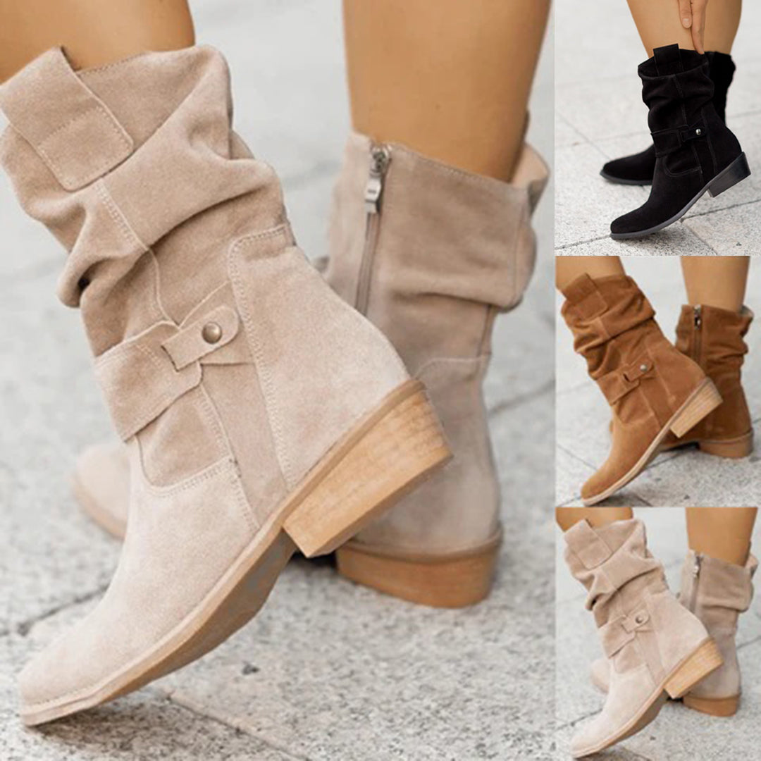 Stylowe damskie buty typu slouch z grubym obcasem i regulowanym paskiem - J&B; - 2 - Livia-Moda