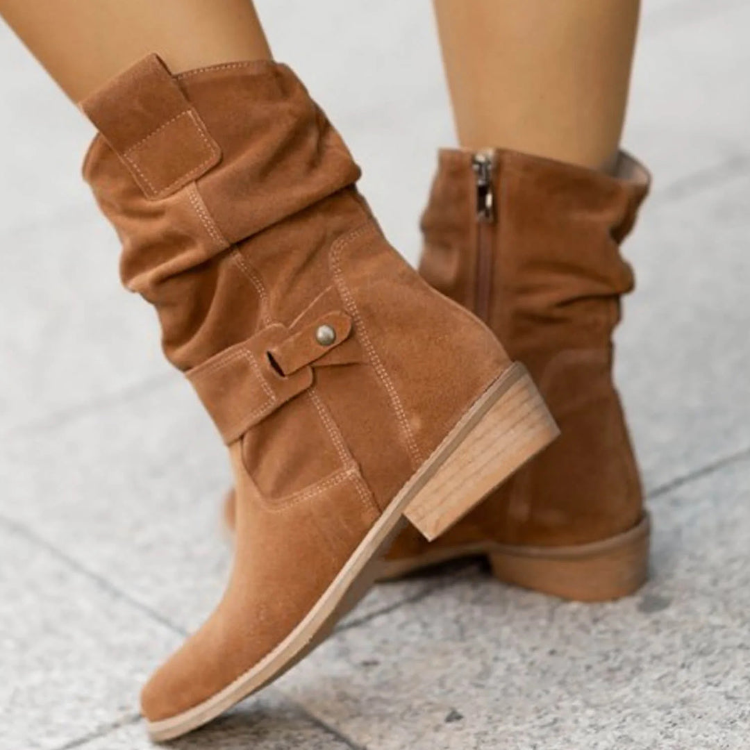Modische Slouch-Stiefel für Damen mit Blockabsatz und anpassbarem Riemen - J&B - 4 - Annoboutique