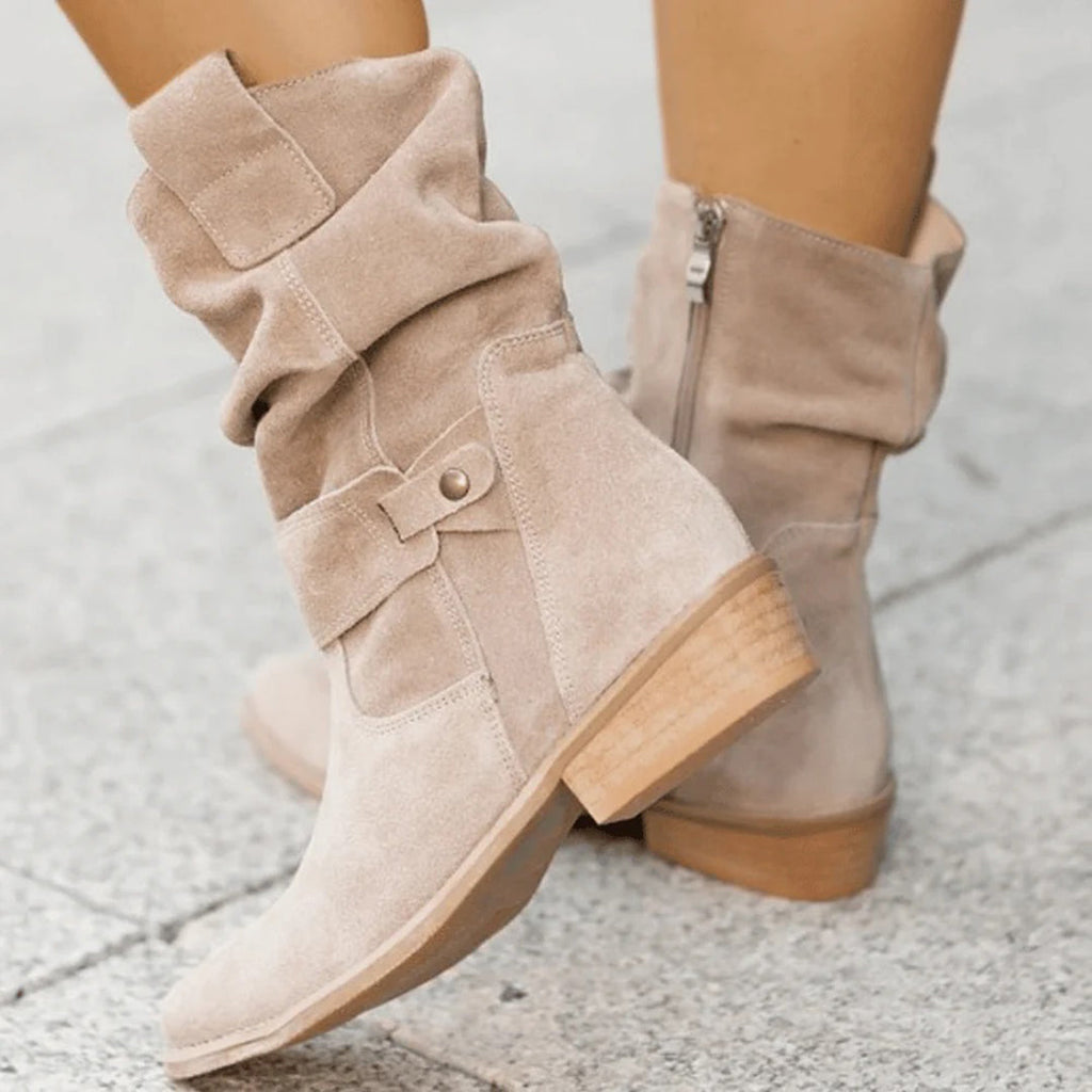 Modische Slouch-Stiefel für Damen mit Blockabsatz und anpassbarem Riemen - J&B - 5 - Annoboutique