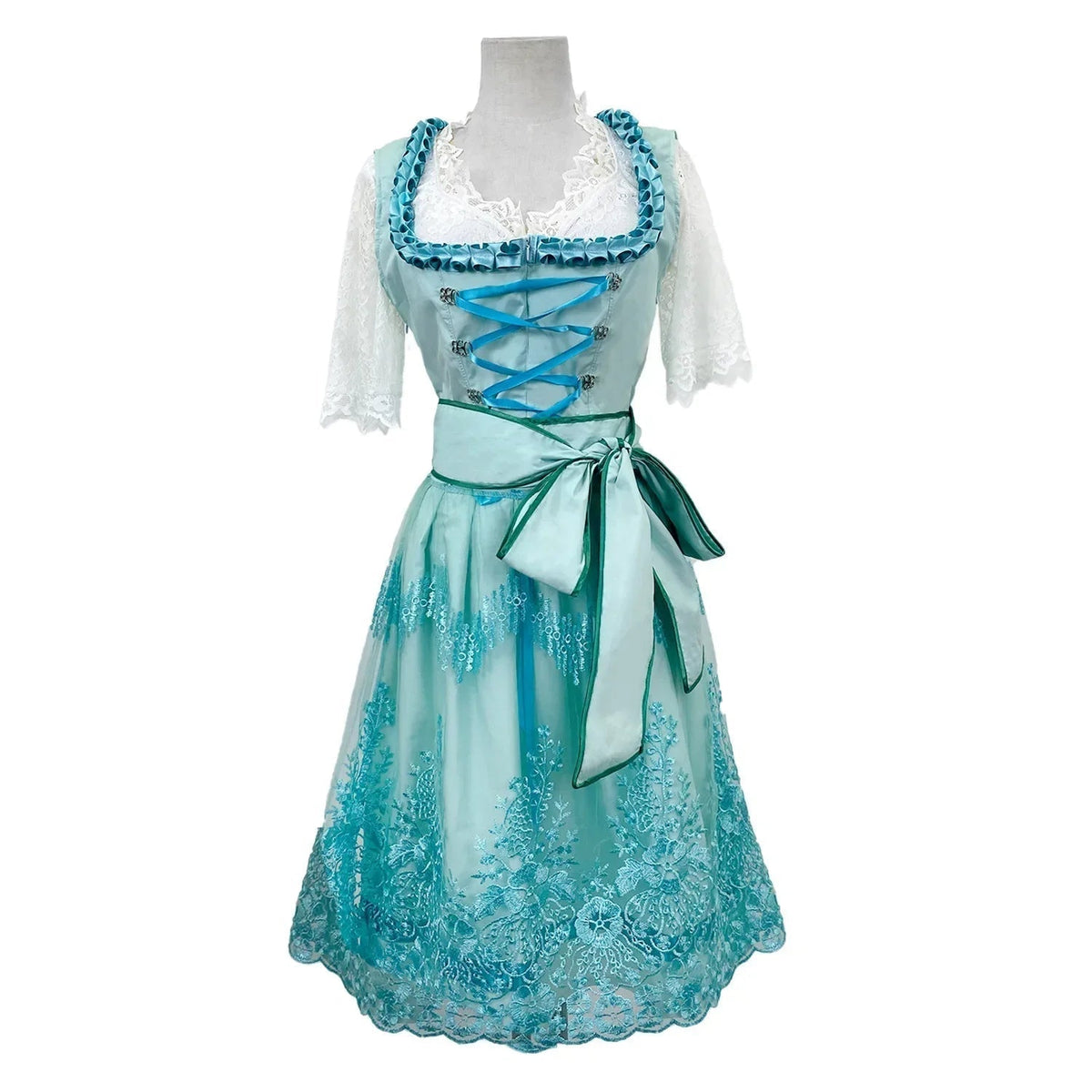 Damen Trachtenkleid mit Spitzenärmeln und Taillengurt - J&B - 2 - Atelier-Zofia