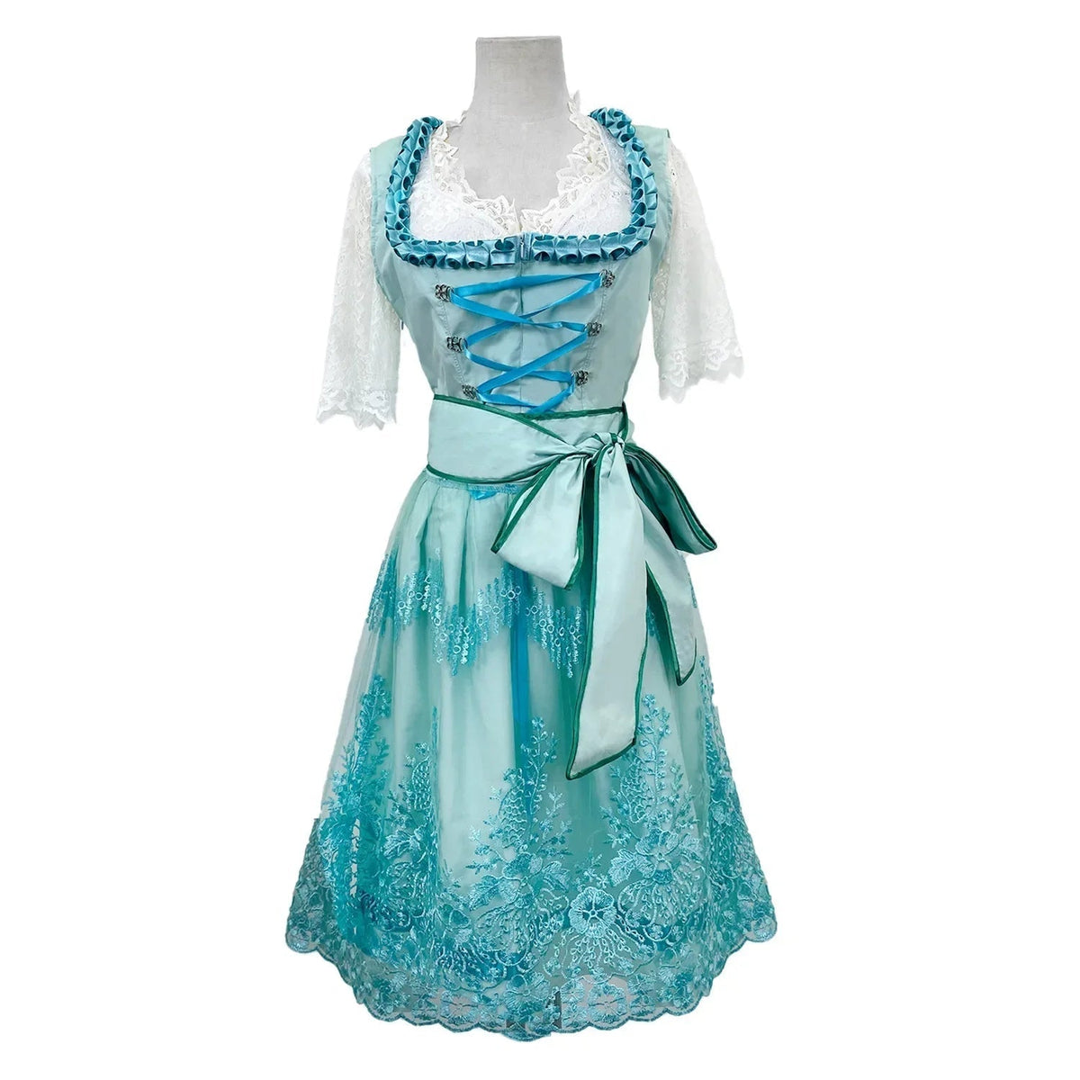 Oktoberfest-Kleid Damen mit Spitzenärmeln und Taillengürtel | J&B - 2 - Jasminaboutique.com