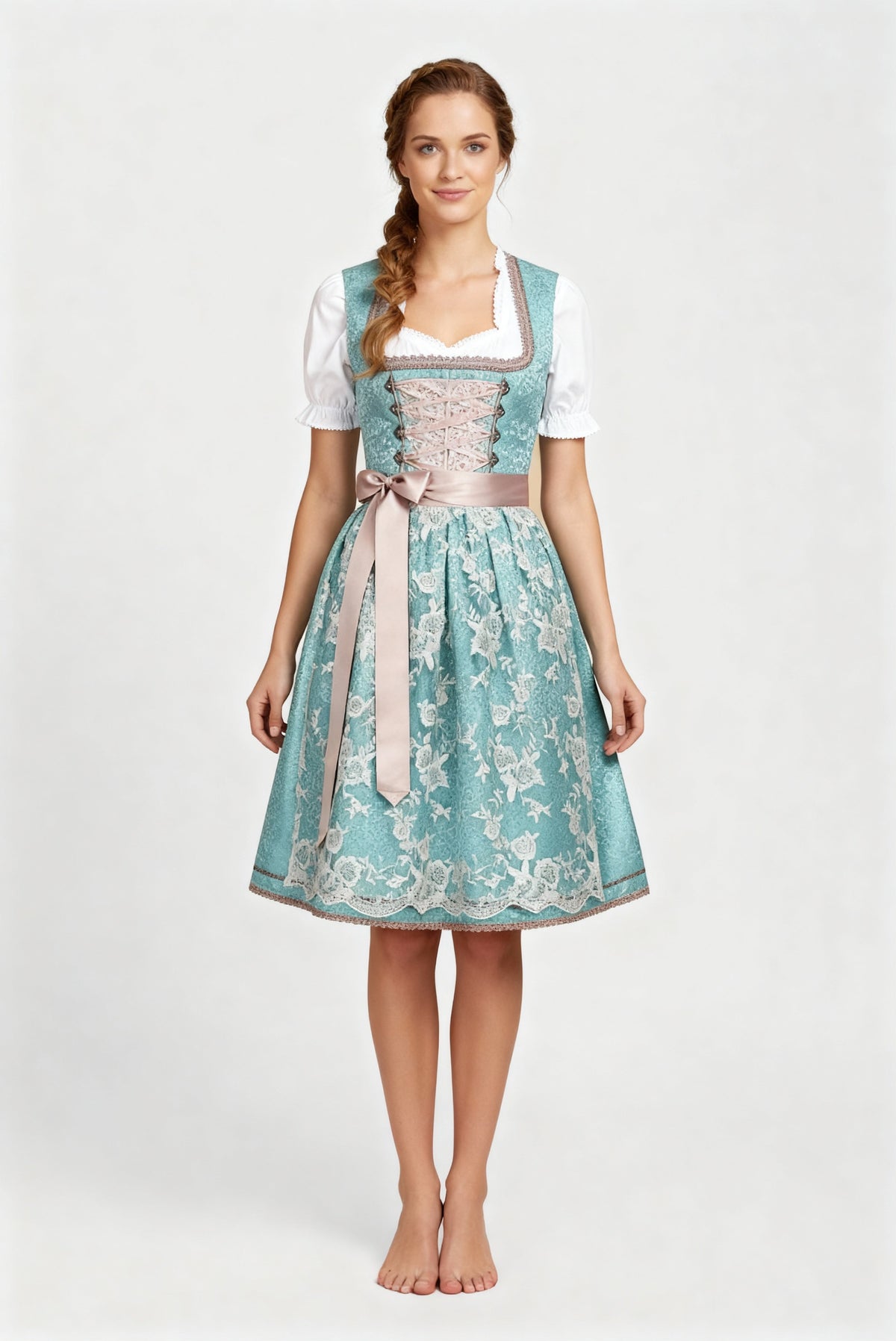 Dirndl damski o klasycznym kroju z dekoltem w kształcie serca i eleganckim haftem - J&B; - 1 - Livia-Moda