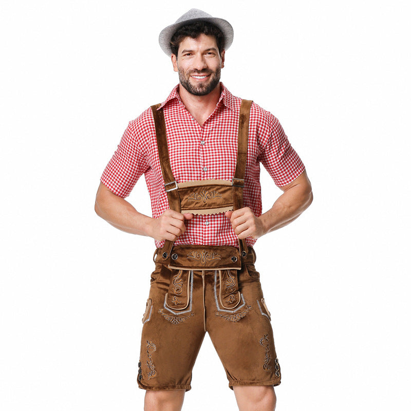 Traditionelles Herren Lederhosen-Set mit kariertem Hemd und Stickerei - J&B - 4 - Annoboutique