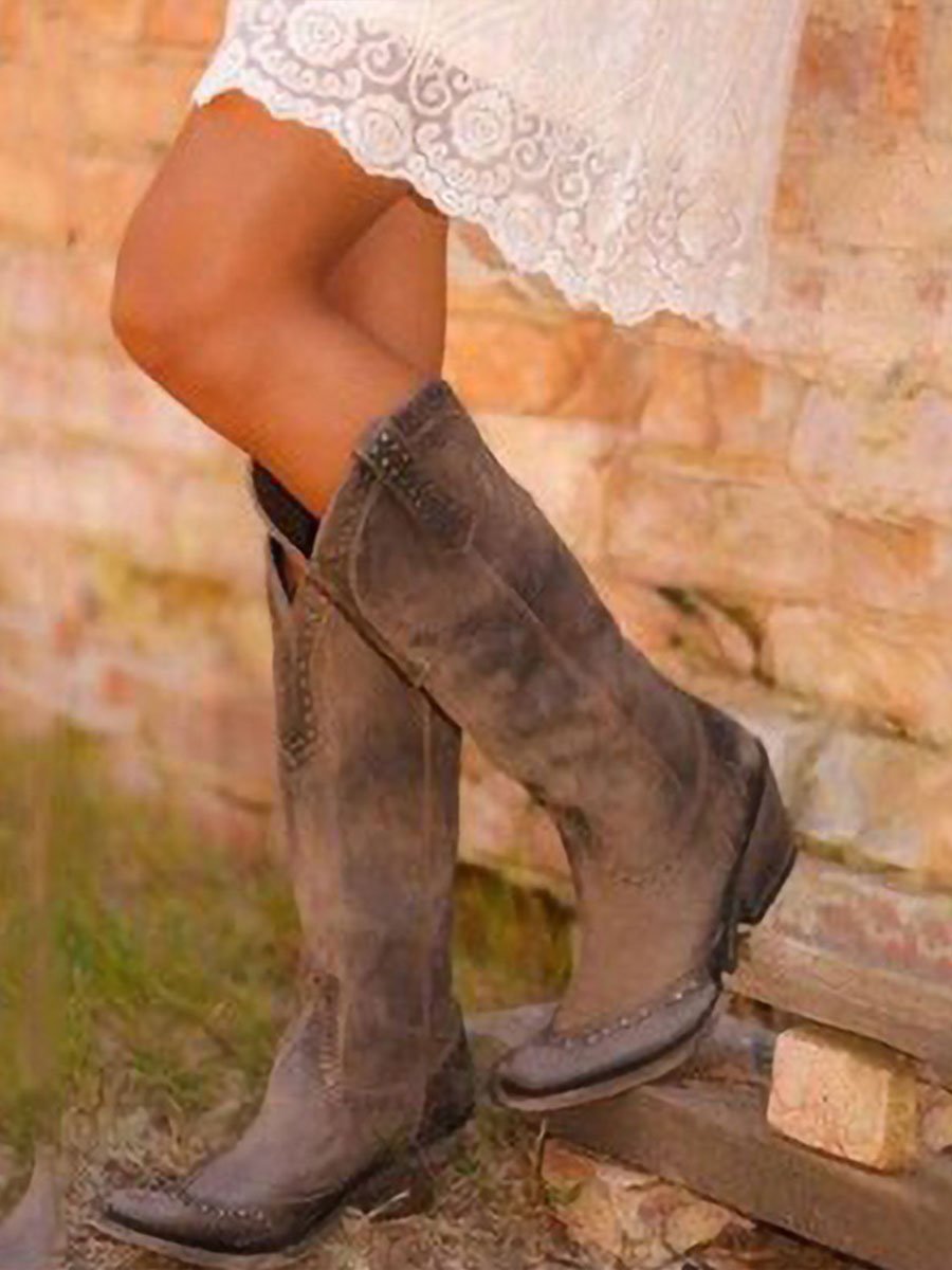 Damskie buty kowbojskie do kolan z nitami - J&B; - 4 - Livia-Moda