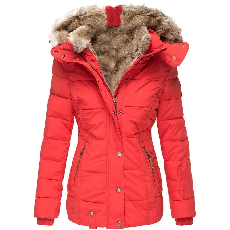 Winterjacke Damen, tailliert mit Kunstfellkapuze und Steppdesign | J&B - 5 - Jasminaboutique.com