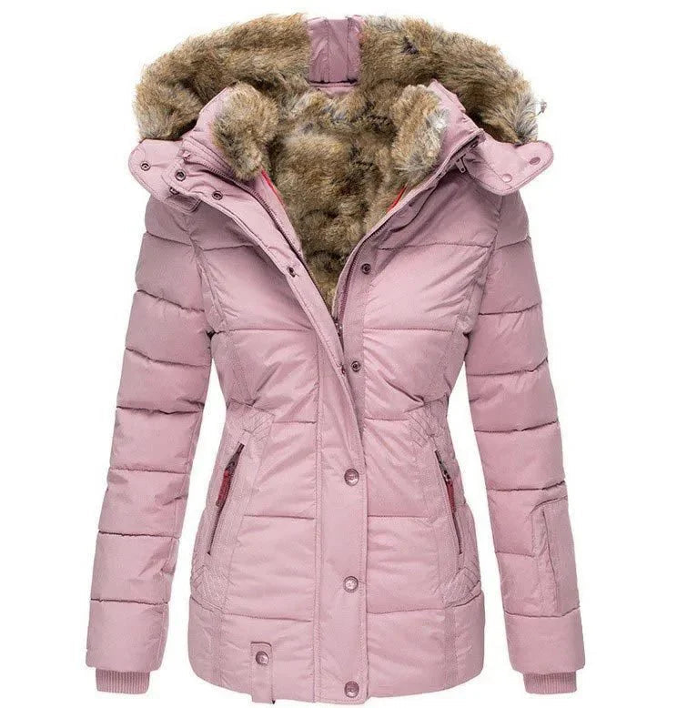 Winterjacke Damen, tailliert mit Kunstfellkapuze und Steppdesign | J&B - 6 - Jasminaboutique.com
