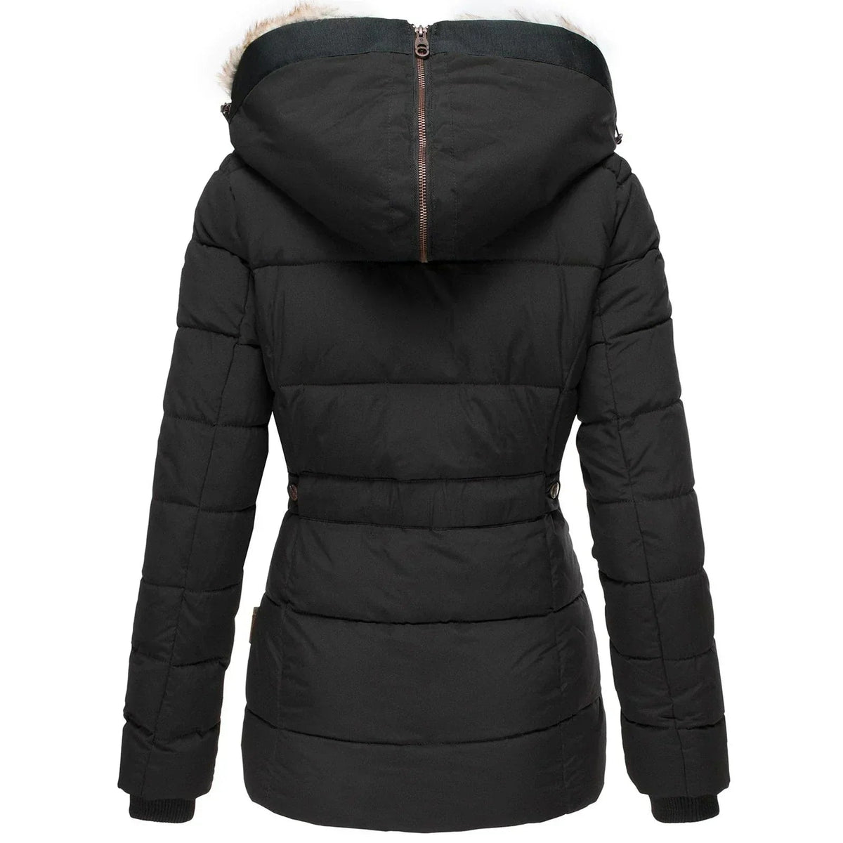 Winterjacke Damen, tailliert mit Kunstfellkapuze und Steppdesign | J&B - 7 - Jasminaboutique.com