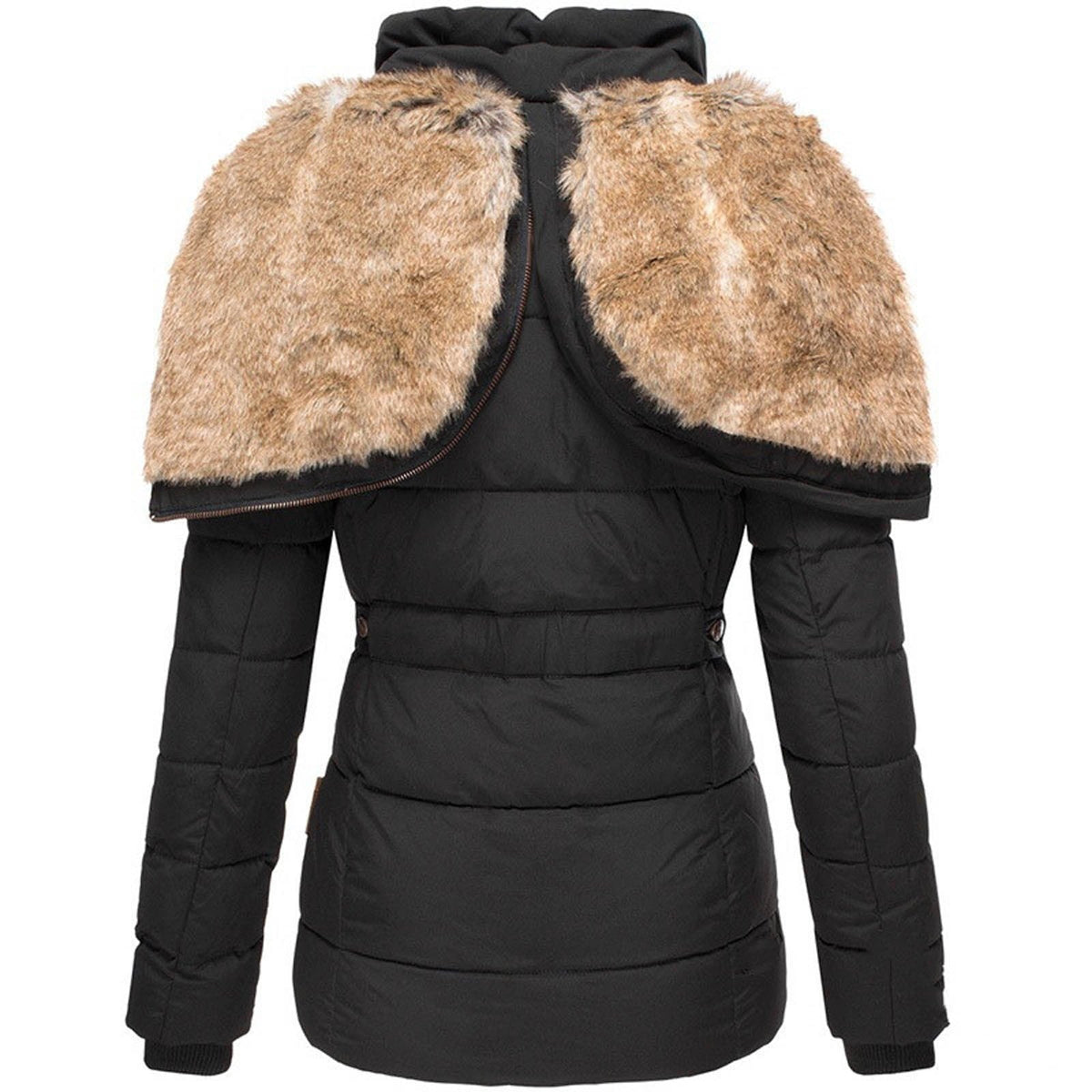 Kurtka zimowa damska, dopasowana, z kapturem z sztucznego futra i pikowanym wzorem - J&B; - 8 - Livia-Moda