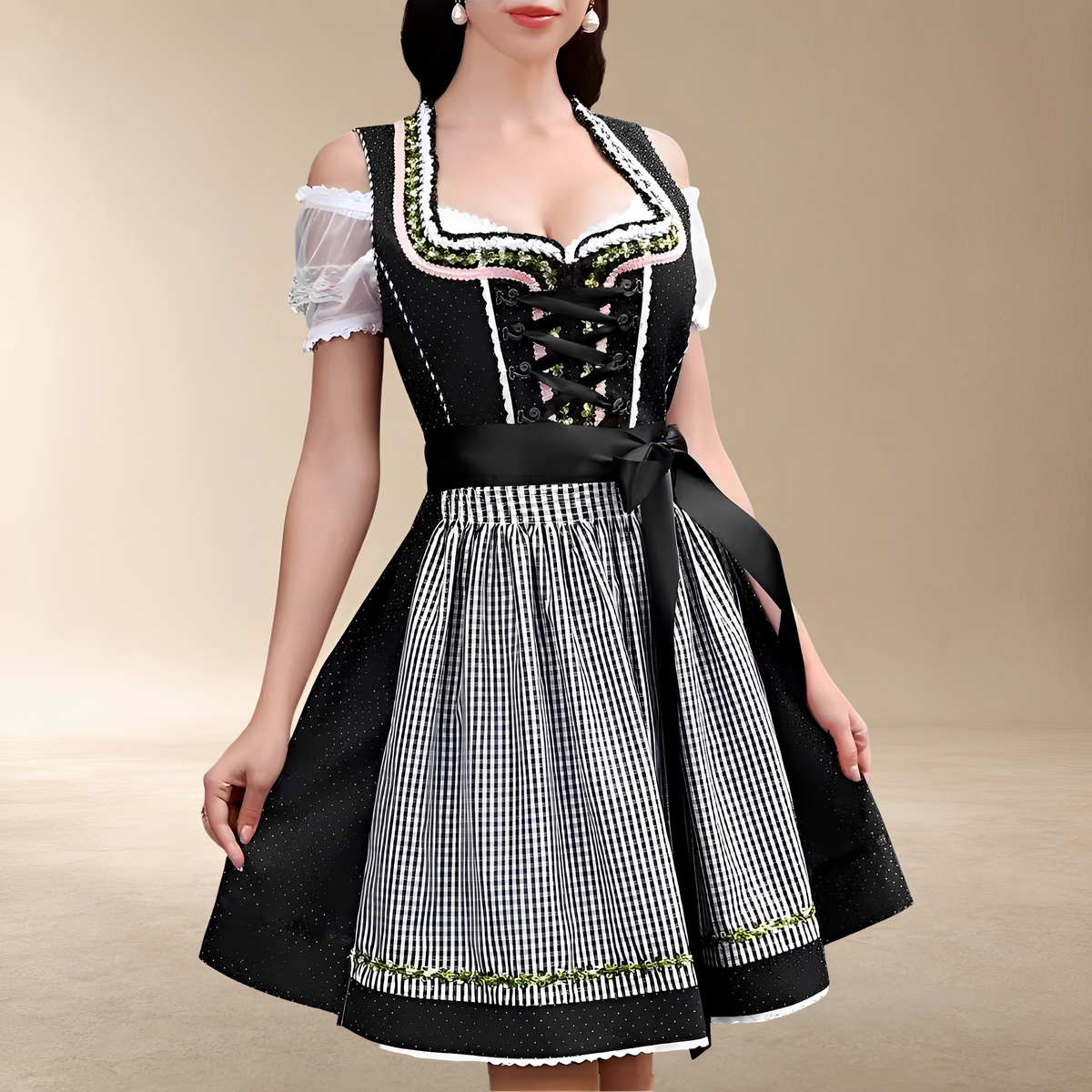 Mini sukienka typu dirndl dla kobiet z rękawami odsłaniającymi ramiona i eleganckim krojem - J&B; - 7 - Livia-Moda