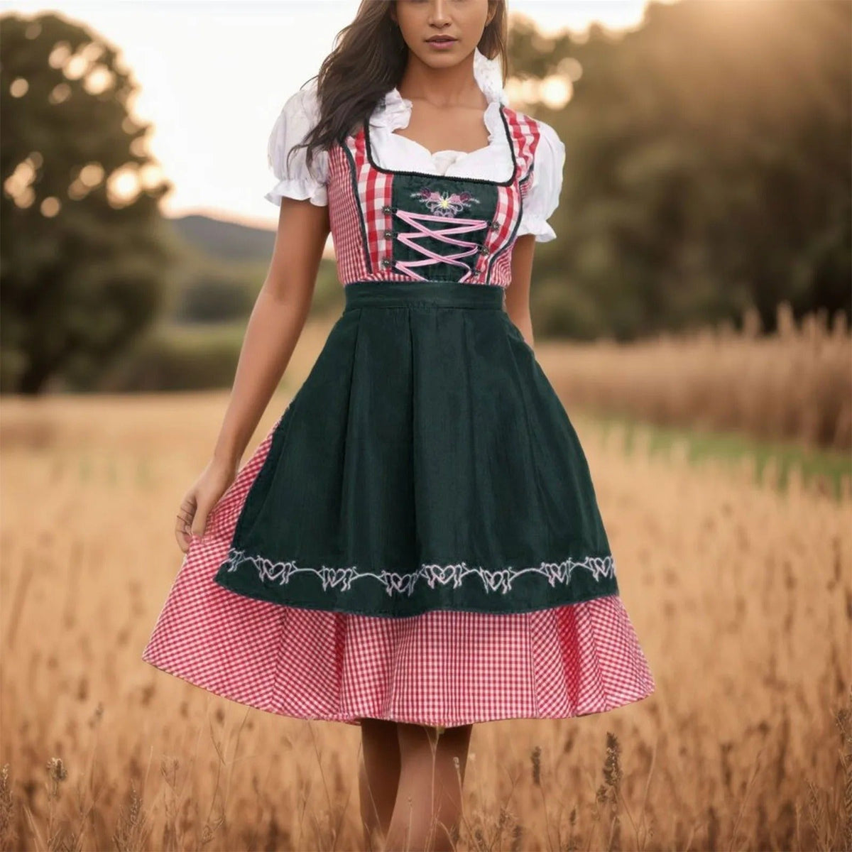 Sukienka dirndl dla kobiet w tradycyjnym stylu, z fartuszkiem i kobiecym krojem - J&B; - 1 - Livia-Moda